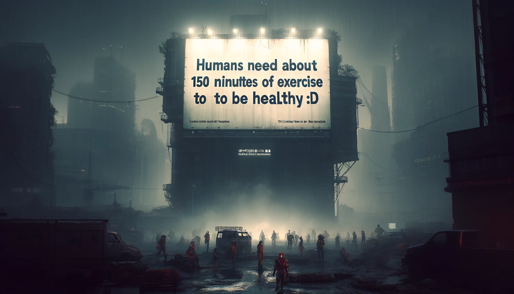 create The takeaway - Humans need about 150 minutes of exercise per week to be healthy :D, dystopian